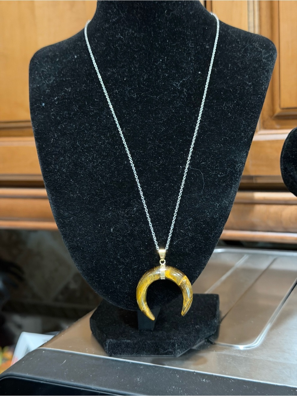 Genuine Tiger Eye Crescent Pendant Necklace - Fall Designer Favorite